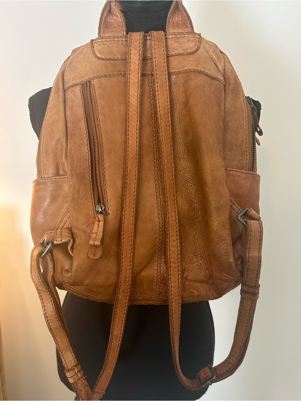 ZOA Genuine Leather Woven Backpack Cognac Brown Studded Boho Bag - Picture 5 of 16